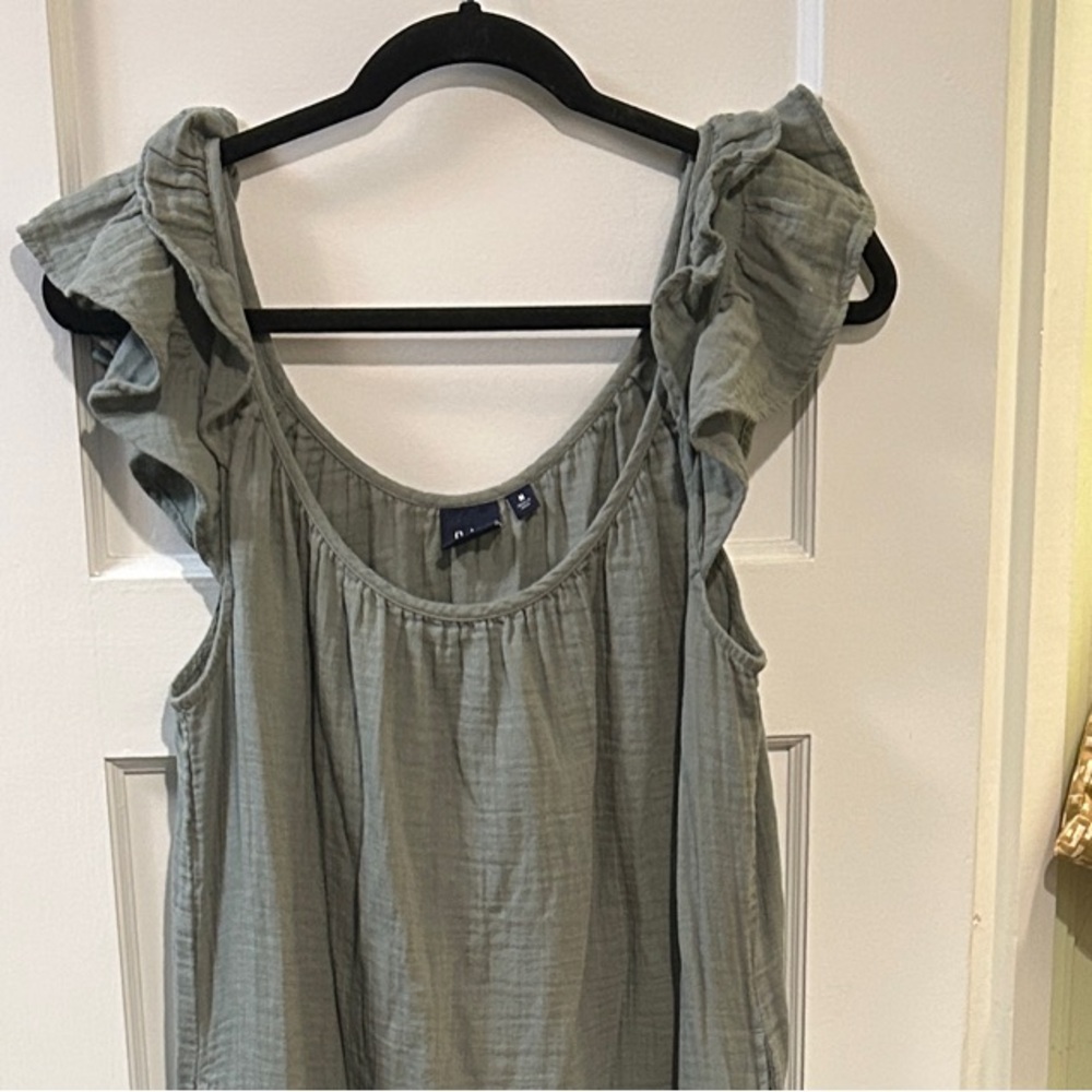 GAP Ruffled Sleeveless Dress in Sage Green